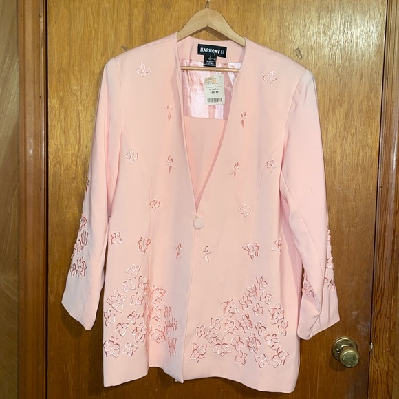 •HARMONY NY•NWT PEACH EMBROIDER 3D FLORAL PUFF SHOULDER 1-BUTTON BLAZER SIZE 16 - Picture 7 of 7